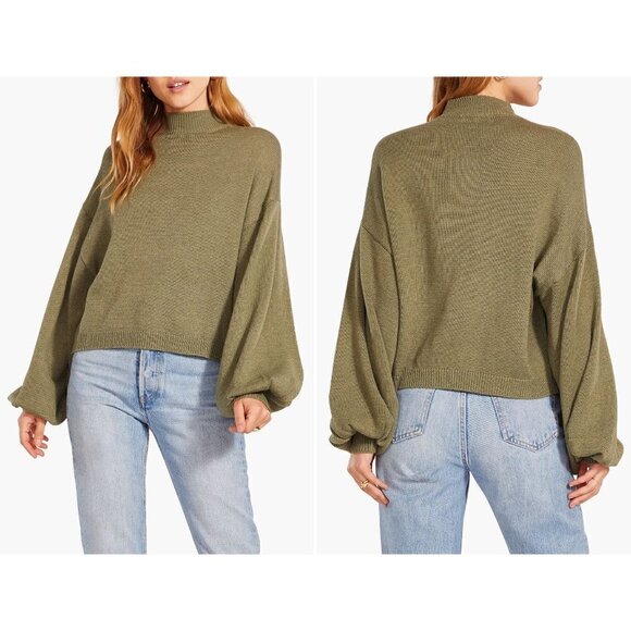 New BB Dakota by Steve Madden Size M Sochi Balloon Sleeve Sweater Green *Defect* - Picture 1 of 14